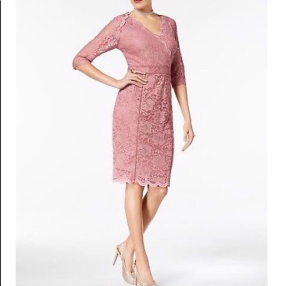 Thalia Sodi Sheath Dress S Mauve
Pink Elbow Sleeve Lace Surplice
Bodice Lined